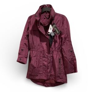 Womens Coat XS Anorak Eggplant Hidden Hood Water Resistant Utility Jacket